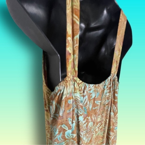 NOMADIC Traders Brown Green Floral Shift A-Line Tunic Tank Dress Medium - Picture 13 of 15